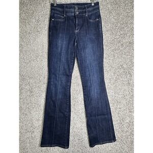 WHBM Extra High Rise Flare Jeans 2 Dark Wash Button Fly Stretch